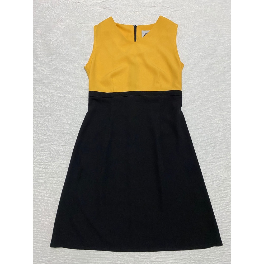 Vintage USA Impatiens Yellow‎ Black Colorblock Sleeveless Dress A Line Womens 8